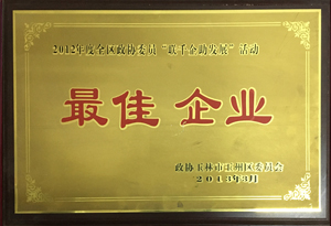 2012年度全區(qū)政協(xié)委員“聯(lián)千企助發(fā)展”活動(dòng)最佳企業(yè)